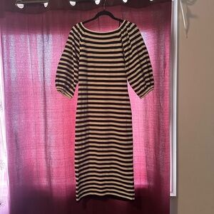 Eliza J Striped Black and White Women's Knitted Puffed Sleeve Dress